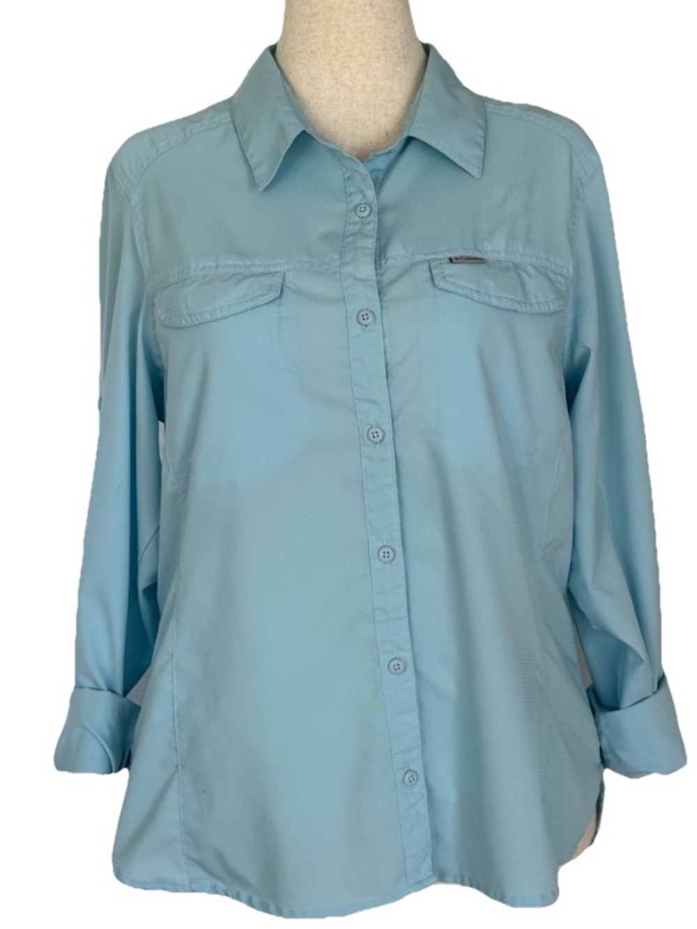 Columbia Omni-Shade Light Blue Long Sleeve Fishing Hiking Shirt XL